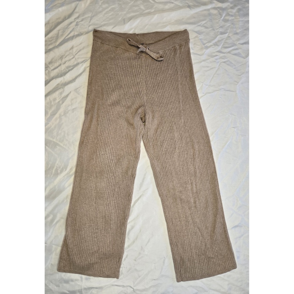 Sanctuary Wide Leg Ribbed Knit Pants‎ Oat Beige Large Stretch Comfort Sweater